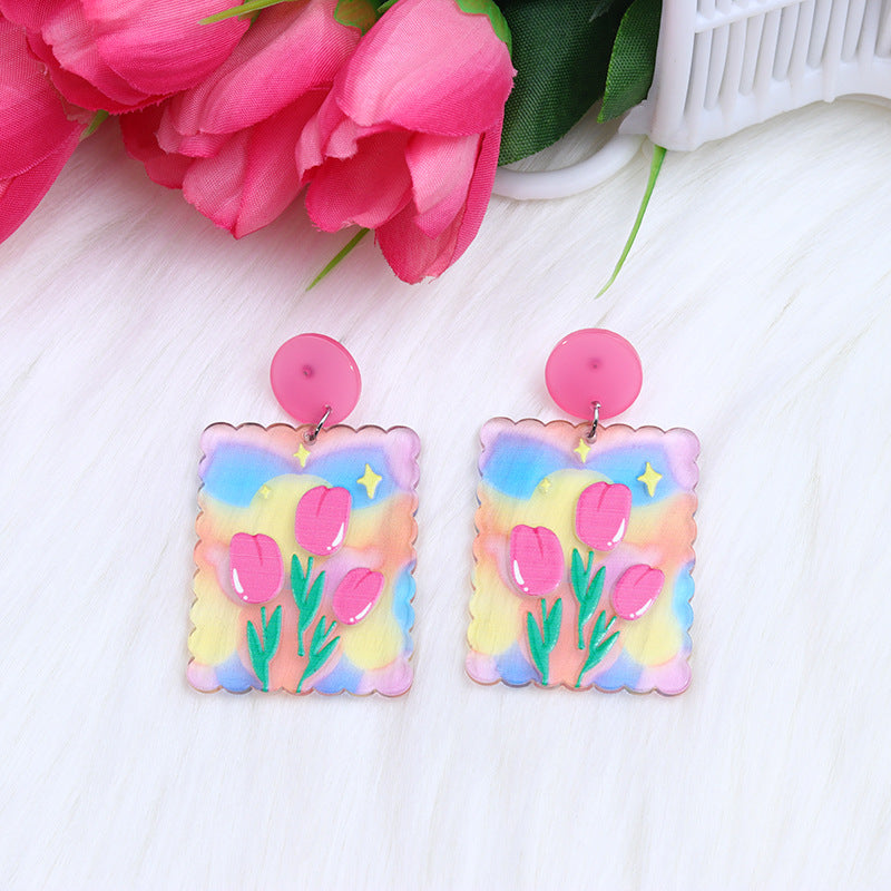 Flores de tulipán de color caramelo al por mayor Pendientes acrílicos